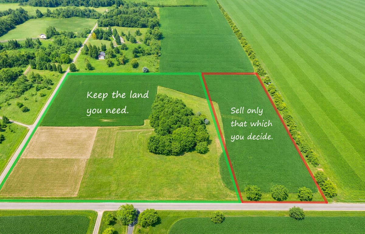 Aerial view of land parcel — keep the land you need, sell only what you decide